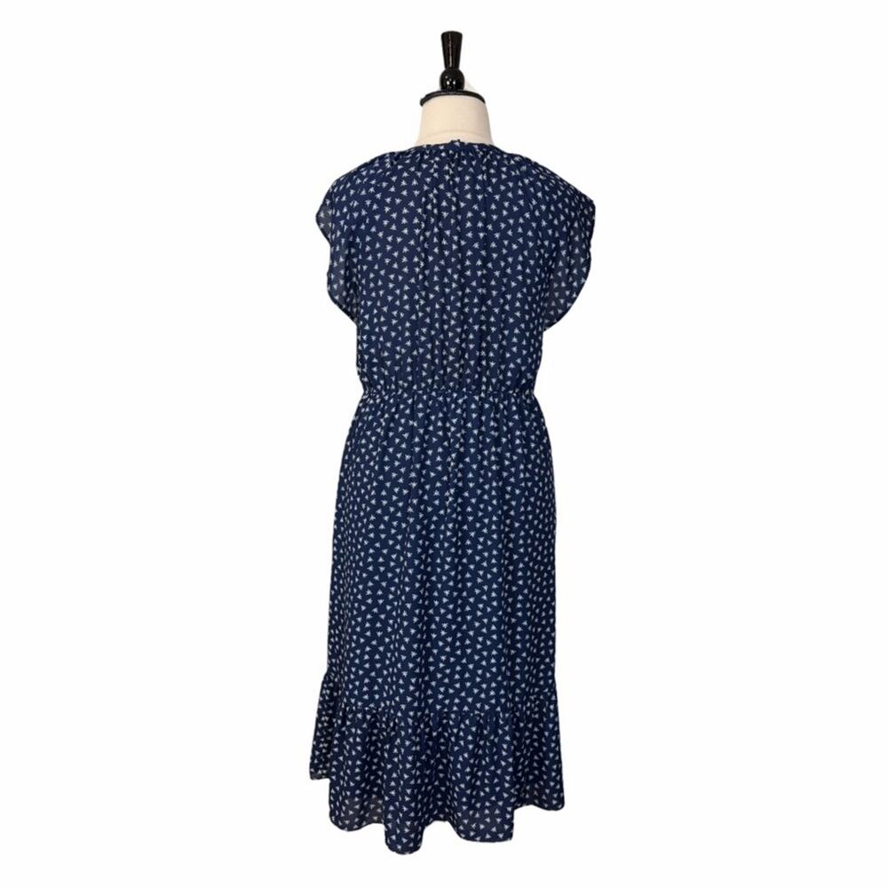 J. Crew Midi Dress Blouson Flutter Sleeve Navy Blue Star Print Women’s Size XLT - Picture 4 of 13
